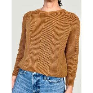 DemyLee New York Chelsea Cotton Ribbed Knit Crewneck Sweater Pecan Brown S